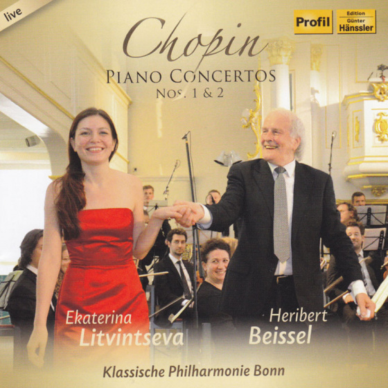 CD Cover: Chopins Klavierkonzerte 1 & 2, Ekaterina Litvintseva, Klassische Philharmonie Bonn. Leitung: Heribert Beissel